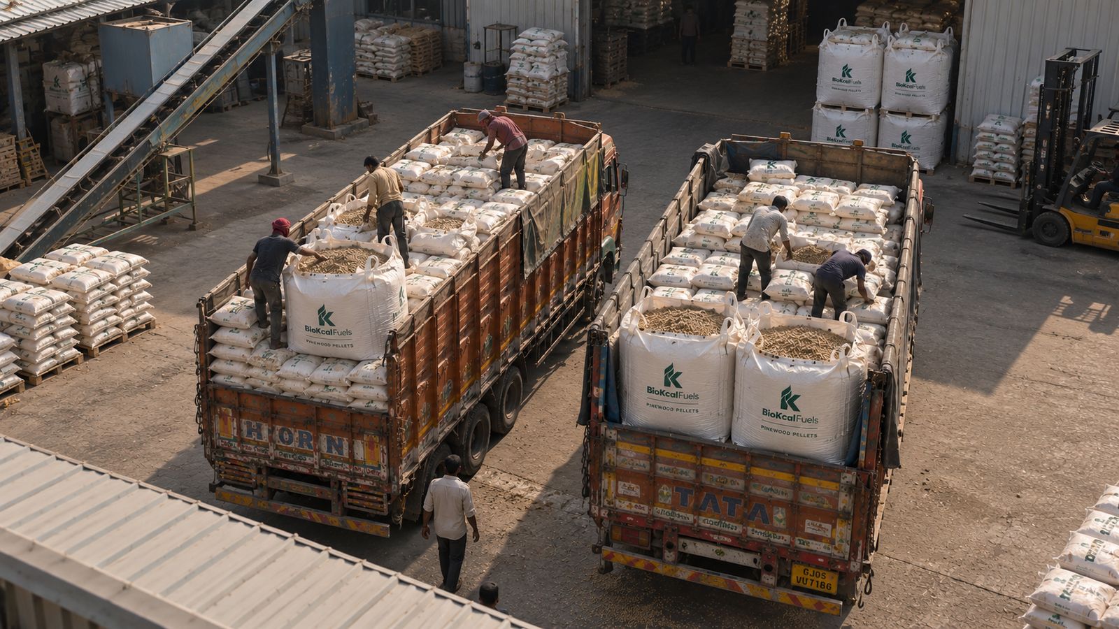 BioKcal pellet bags being loaded onto trucks for dispatch